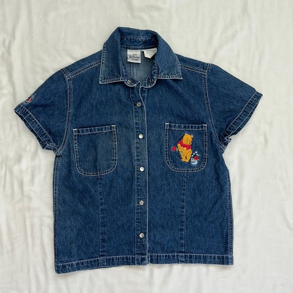 The Disney Store Winney the Pooh Embroidered Denim Snap Button Shirt - Picture 1 of 5
